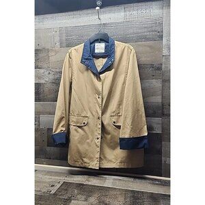 London Fog Ladies Tan/Navy Lightweight Jacket w/Snaps Rain Spring Vintage